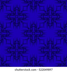 Vector Blue Ornamental Seamless Line Pattern. Endless Texture. Oriental Geometric Ornament