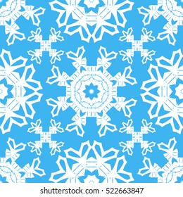 Vector Blue Ornamental Seamless Line Pattern. Endless Texture. Oriental Geometric Ornament