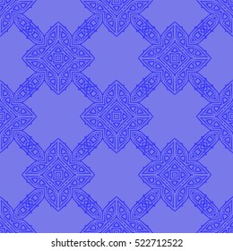 Vector Blue Ornamental Seamless Line Pattern. Endless Texture. Oriental Geometric Ornament