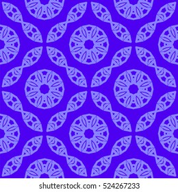 Vector Blue Ornamental Seamless Line Pattern. Endless Texture. Oriental Geometric Ornament