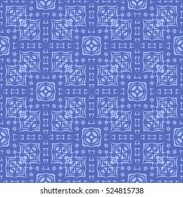 Vector Blue Ornamental Seamless Line Pattern. Endless Texture. Oriental Geometric Ornament