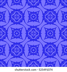 Vector Blue Ornamental Seamless Line Pattern. Endless Texture. Oriental Geometric Ornament