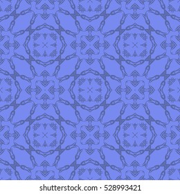 Vector Blue Ornamental Seamless Line Pattern. Endless Texture. Oriental Geometric Ornament
