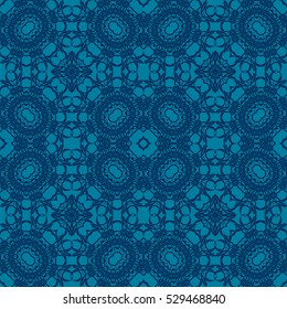 Vector Blue Ornamental Seamless Line Pattern. Endless Texture. Oriental Geometric Ornament