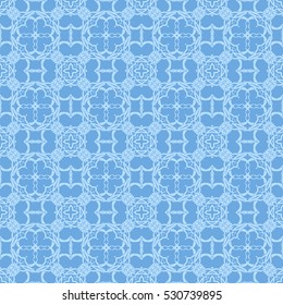 Vector Blue Ornamental Seamless Line Pattern. Endless Texture. Oriental Geometric Ornament