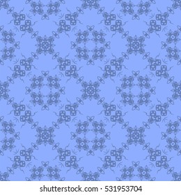 Vector Blue Ornamental Seamless Line Pattern. Endless Texture. Oriental Geometric Ornament