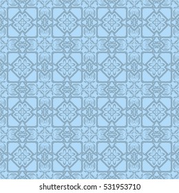 Vector Blue Ornamental Seamless Line Pattern. Endless Texture. Oriental Geometric Ornament