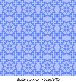 Vector Blue Ornamental Seamless Line Pattern. Endless Texture. Oriental Geometric Ornament