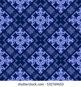 Vector Blue Ornamental Seamless Line Pattern. Endless Texture. Oriental Geometric Ornament