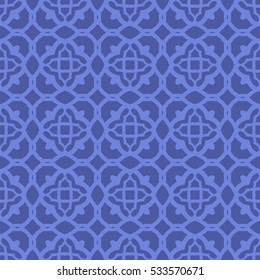 Vector Blue Ornamental Seamless Line Pattern. Endless Texture. Oriental Geometric Ornament