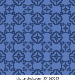Vector Blue Ornamental Seamless Line Pattern. Endless Texture. Oriental Geometric Ornament
