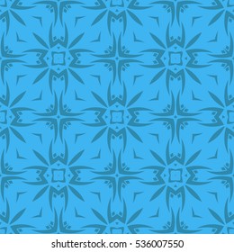 Vector Blue Ornamental Seamless Line Pattern. Endless Texture. Oriental Geometric Ornament
