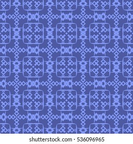 Vector Blue Ornamental Seamless Line Pattern. Endless Texture. Oriental Geometric Ornament