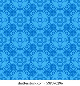 Vector Blue Ornamental Seamless Line Pattern. Endless Texture. Oriental Geometric Ornament