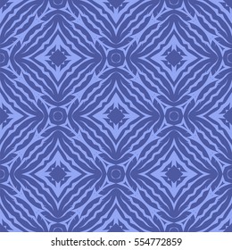 Vector Blue Ornamental Seamless Line Pattern. Endless Texture. Oriental Geometric Ornament