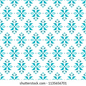 Vector Blue Ornamental Seamless Pattern. Geometric Flower Stylish Texture. Abstract Retro Tile Texture.