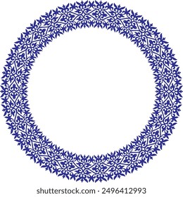 Vector blue ound Kazakh national ornament. Ethnic pattern of the peoples of the Great Steppe, Kazakh, Mongols, Kyrgyz, Kalmyks, Buryats. circle, frame border. For sandblaster