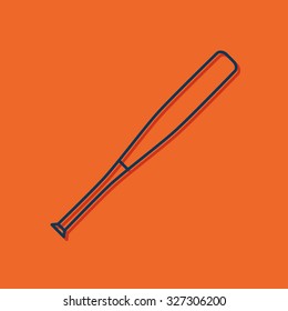 Vector blue outline baseball bat icon on orange background with shadow 