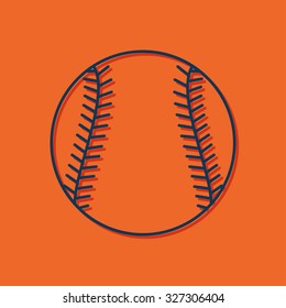 Vector blue outline baseball icon on orange background with shadow 