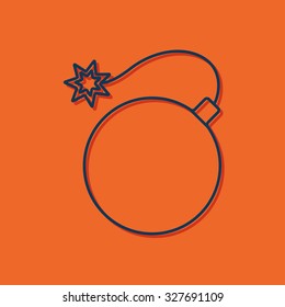 Vector blue outline bomb icon on orange background with shadow 