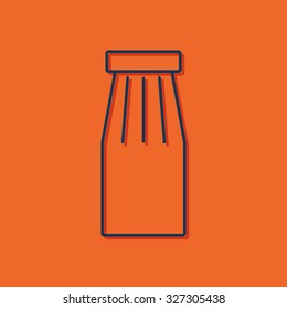 Vector blue outline bottle with juice template on orange background with shadow 