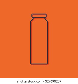 Vector blue outline bottle with juice template on orange background with shadow 