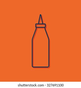 Vector blue outline bottle with ketchup icon on orange background with shadow 