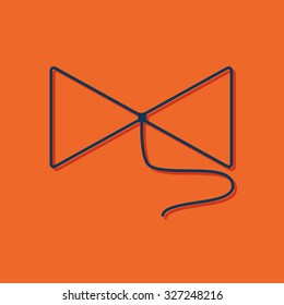 Vector blue outline bow on string icon on orange background with shadow 