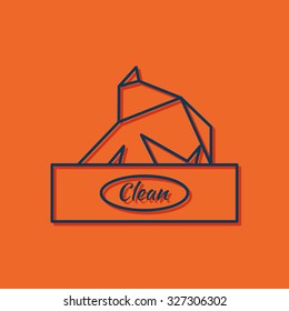 Vector blue outline box with napkin on orange background with shadow 