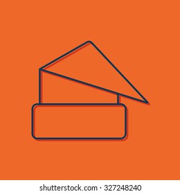Vector blue outline christmas hat icon on orange background with shadow 
