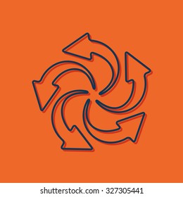 Vector blue outline circle round arrows for business, diagram on orange background with shadow 