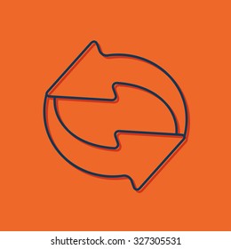 Vector blue outline circle round arrows for business, diagram on orange background with shadow 