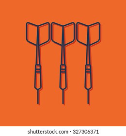 Vector blue outline darts icon on orange background with shadow 