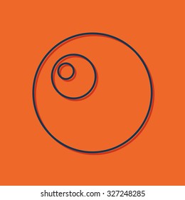 Vector blue outline egg icon on orange background with shadow 