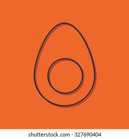 Vector blue outline egg icon on orange background with shadow 