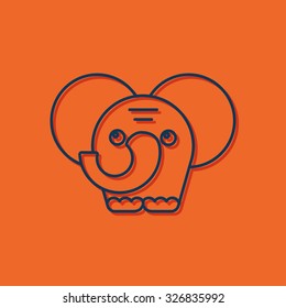 Vector blue outline elephand icon on orange background with shadow 