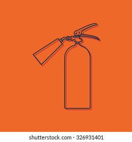 Vector blue outline fire extinguisher icon on orange background with shadow 