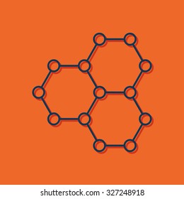 Vector blue outline graphene icon on orange background with shadow . Science illustration 