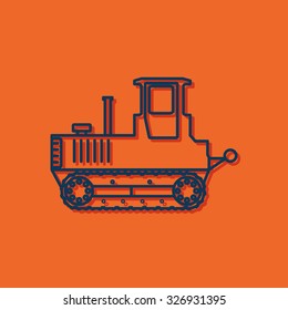Vector blue outline heavy machine icon on orange background with shadow 