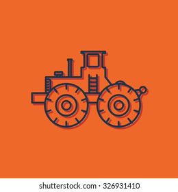 Vector blue outline heavy machine icon on orange background with shadow 
