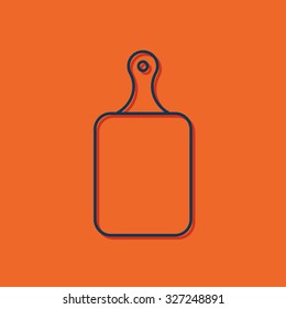 Vector blue outline kitchen board icon on orange background with shadow 