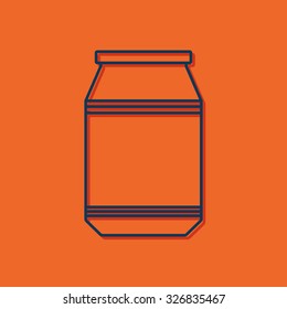 Vector blue outline kitchen bottle template on orange background with shadow 