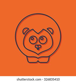 Vector blue outline lion icon on orange background with shadow 