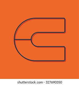 Vector blue outline magnet icon on orange background with shadow 
