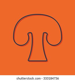 Vector blue outline mushroom icon on orange background with shadow 
