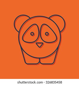 Vector blue outline panda icon on orange background with shadow 
