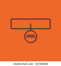 Vector blue outline pets collar icon on orange background with shadow 