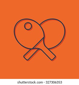 Vector blue outline ping-pong icon on orange background with shadow 