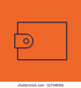 Vector blue outline purse icon on orange background with shadow 