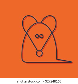 Vector blue outline rat or mouse icon on orange background with shadow 